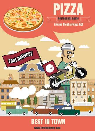 Brochure or poster Restaurant fast foods pizza menu with people vector format のイラスト素材