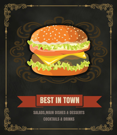 Restaurant Fast Foods menu burger on chalkboard vector format eps10のイラスト素材