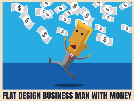 business man with many money character flat design.success conceptのイラスト素材