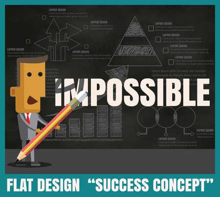 business man is deleting wording "im" from impossible on chalkboard backgroundのイラスト素材