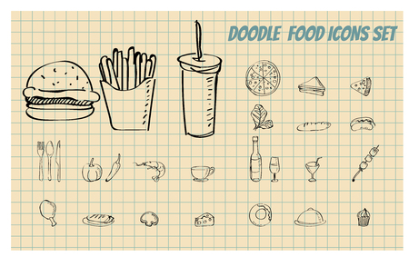 Set of Doodle food ,fast food illustration formatのイラスト素材