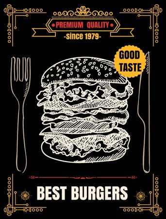 Restaurant Fast Foods menu burger on chalkboard background vector format eps10のイラスト素材
