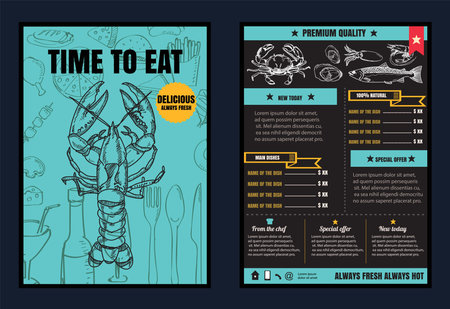 Brochure or poster Restaurant  seafood menu with Chalkboard Background vector format eps10のイラスト素材