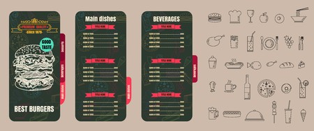 Restaurant Fast Foods menu burger on chalkboard background vectorのイラスト素材