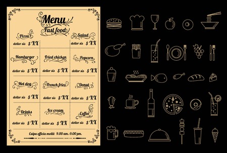 Restaurant fastfood Menu Design with Chalkboard Background vectorのイラスト素材