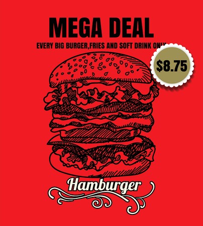 Restaurant Fast Foods menu burger on red background vector format eps10のイラスト素材