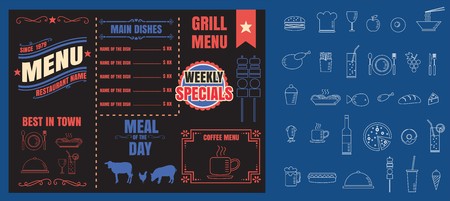 Restaurant Food Menu Design with Chalkboard Backgroundのイラスト素材