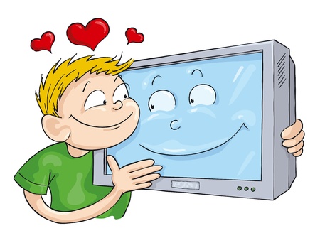 A guy with TV on hand.のイラスト素材