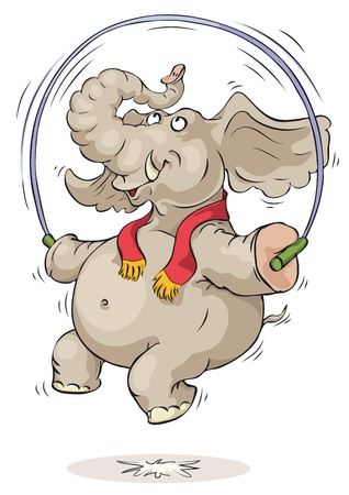 Happy elephant jumping over jump rope.のイラスト素材