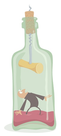 Drunkard inside the bottle, editable vector EPS 8 file.のイラスト素材