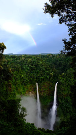 Tad Fan Waterfall in southern Laosの写真素材