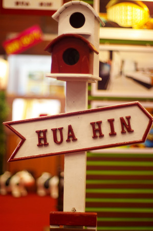 sign showing directions of Hua Hin, is a famous place in thailandの写真素材