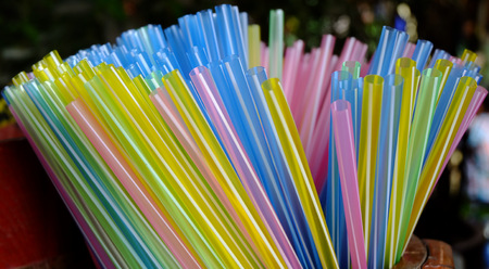 close up colorful strawの写真素材