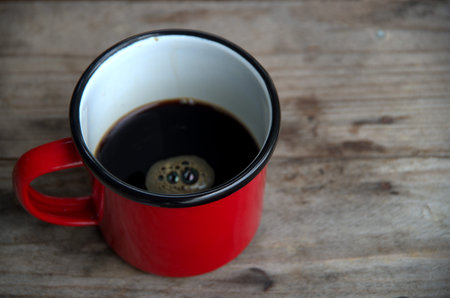 black coffee in red cupの写真素材