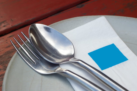 Fork on a plate with a tissue paper