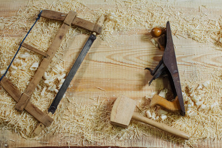 Wood working branch, Wood working tools Vintage Saw Tool, Planer and Kianka and wood shavings....