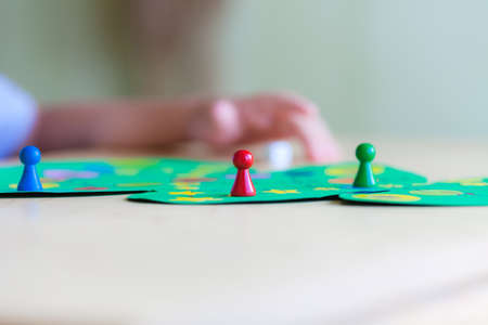 close-up of the figures standing on the playing field. Selective focus. Concept of spending time with familyの写真素材