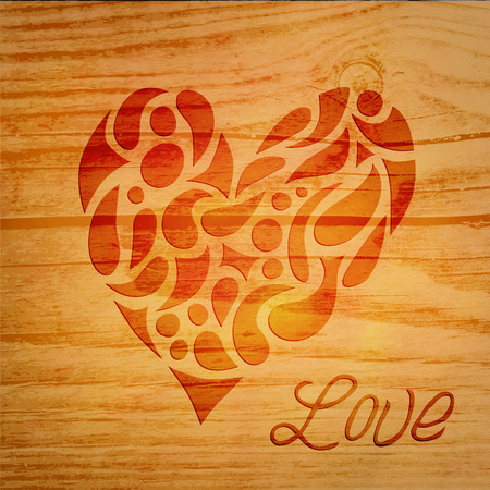 Vector Valentines day card, heart over wooden backgroundのイラスト素材