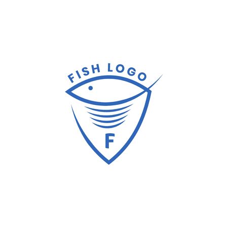Simple Logo Icon Fish with Shield Mono Lineのイラスト素材
