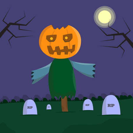Pumpkin Hallowen Illustration, with night scary expression, Hallowen illustration in simple illustration. Can use for backgroun of party or other element designのイラスト素材