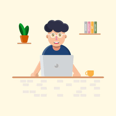 People work in front of desktopのイラスト素材