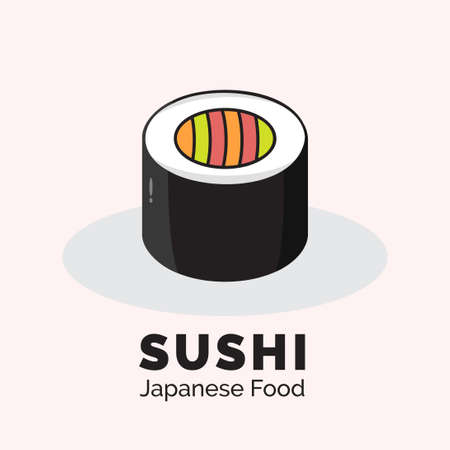 Sushi Roll Icon, Japanese Food Logo, Sushi Icon Foodのイラスト素材