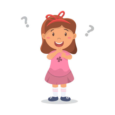 Cute Girl Confused, Premium Vector. Little Girl Confused faceのイラスト素材