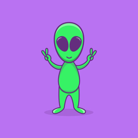 Cute Alien mascoot Character Cartoon. Alien Illustration. Flat Design Cartoon Styleのイラスト素材