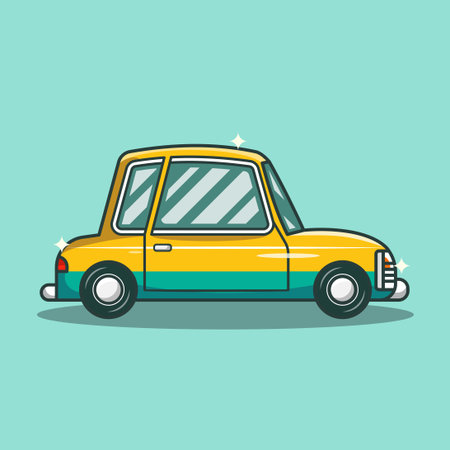 Car Vector Cartoon, Flat design car cartoon from the side, cvintage old car vectorのイラスト素材
