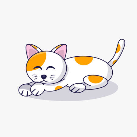 Cute Cat Sleeping Cartoon Vector Icon Illustration. Animal Nature Icon Concept Isolated. Flat Cartoon Style Illustrationのイラスト素材