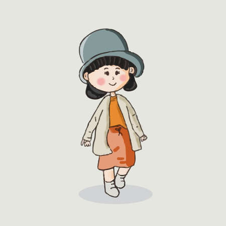 Cute Girl Cartoon Vector, Little Cute Girl Vector mascotのイラスト素材
