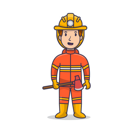 FireFighter Cartoon Character Man, Cute Firefighter, Fireman / fire fighter boyのイラスト素材