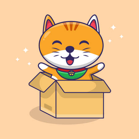 Cute Cat Cartoon Petshop Logo. Flat Cartoon Style Suitable for Web Landing Page, Banner, Flyer, Sticker, Wallpaper, Card, Backgroundのイラスト素材
