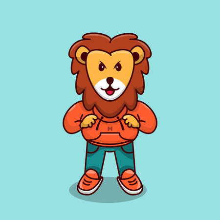 Cute Lion Mascot, Cute Lion Cartoon, Lion cute angry cartoon Illustrationのイラスト素材