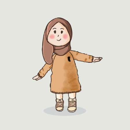 Cute Little Girl Hijab Happy face, Muslim Little Girl Vector Illustration Happyのイラスト素材