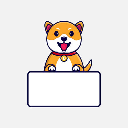 Dog On Blank white Board cartoon. Dog mascoot cartoon. Dog and dogecoinのイラスト素材