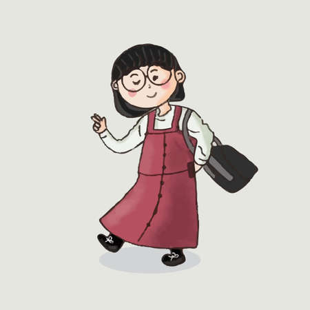 Cute Girl Cartoon Illustration happy vibes, Girl cartoon paintingのイラスト素材