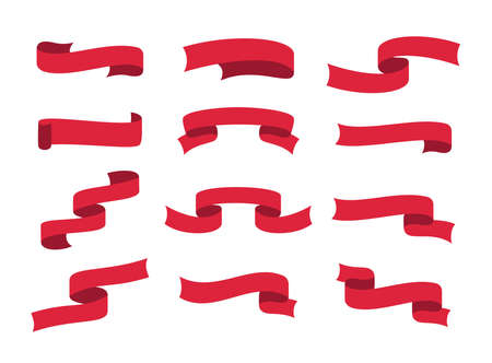 Set of Red Ribbons. Ribbons collection. Red ribbons. Vector ribbonのイラスト素材