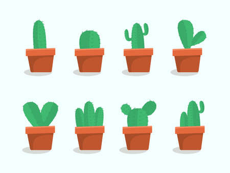 Set Of Cute Cactus Collection Flat Design, Vector illustration set with different cactusesのイラスト素材