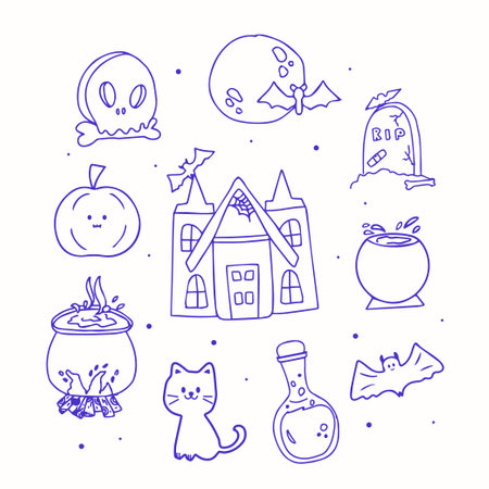 Set of Halloween element doodle illustration. Halloween handdrawn Collectionのイラスト素材