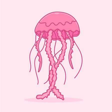 Cute jelly fish cartoon illustration, Cute Sea Animal Cartoonのイラスト素材
