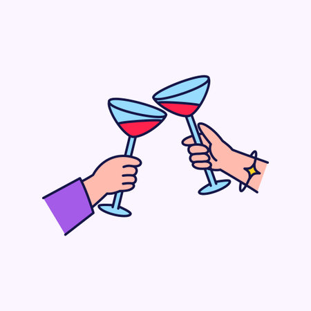Hands holding glasses and clinking, Celebratory toast illustrationのイラスト素材