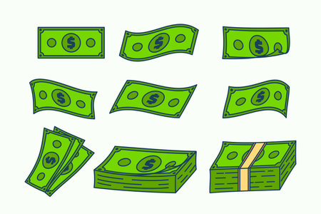 Dollar Bill Illustration Collection, stack of money illustrationのイラスト素材