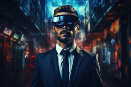 Business man wear VR Glasses, futuristic technologyの素材