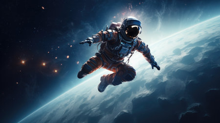 Astroanaut flying in outer space doing space explorationの素材