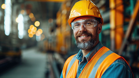 Smile professional industry engineer wear hard hat and safety glassesの素材