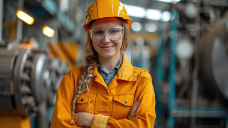 Portrait of professional heavy industry engineer woman smile and in confidentの素材