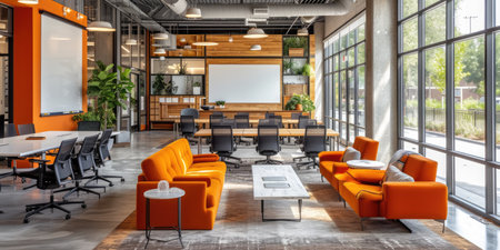 Modern office with comfortable seating and office furnitureの素材