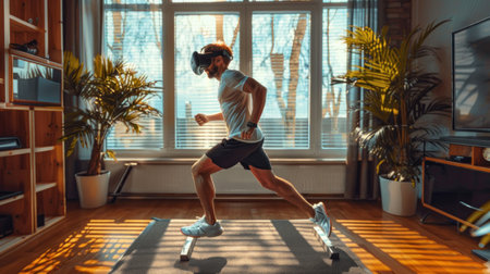 A man running in indoor wear vr glasses, metaverse sportの素材