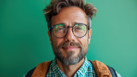 Portrait of Middle-Aged man with gray beard and wear glasses with happy smileの素材